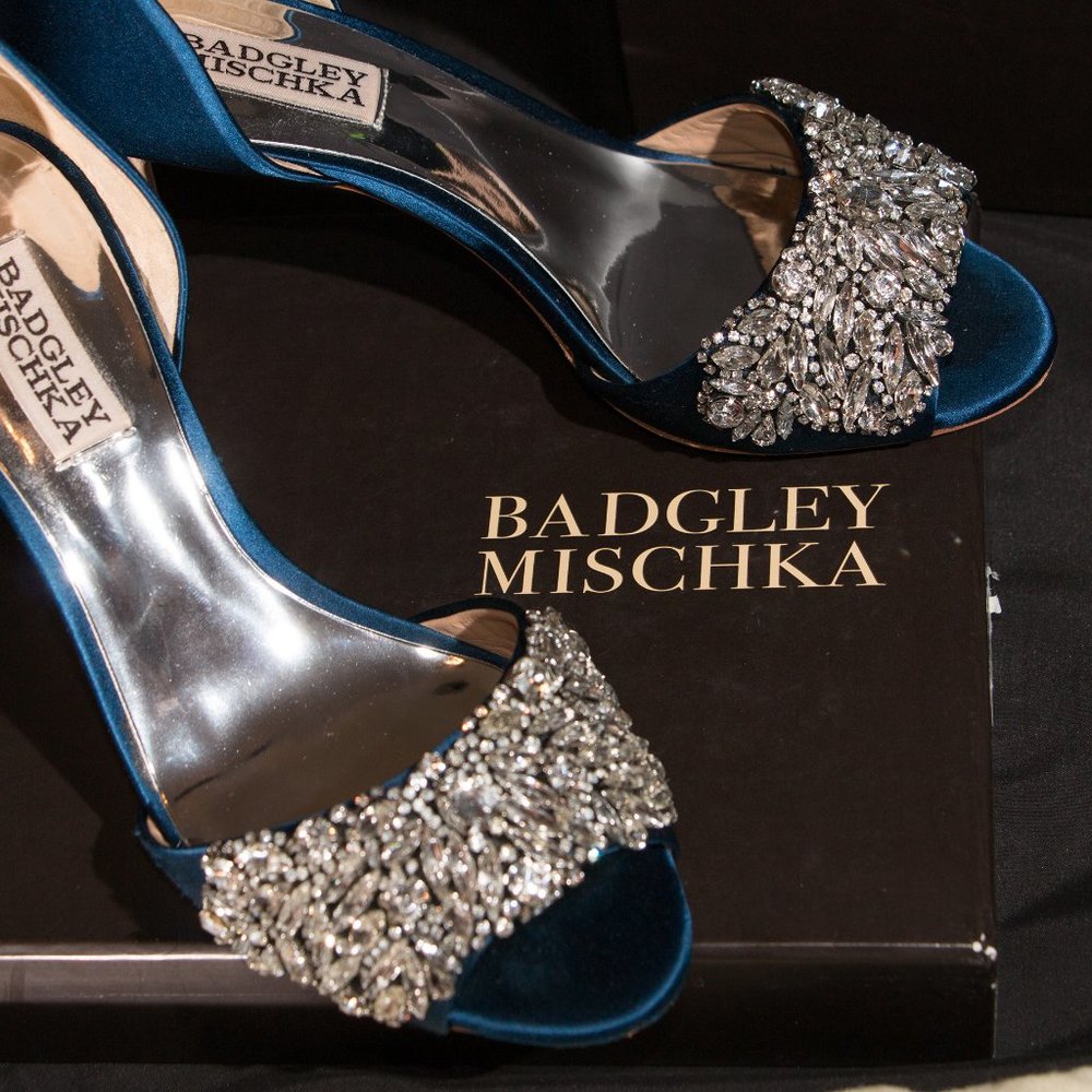 Badgley Mischka Embellished Satin Pumps